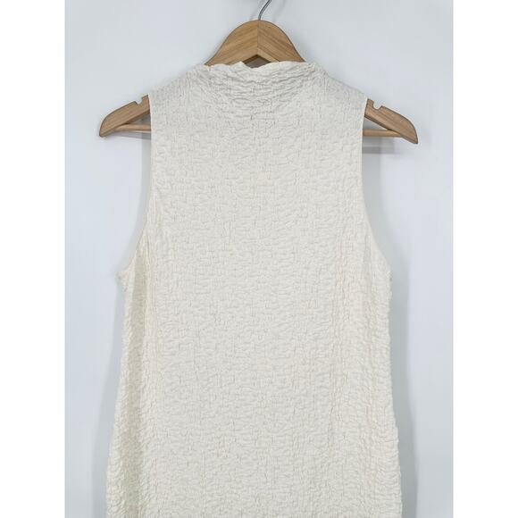 Massimo Dutti Textured Mock Neck Dress Sleeveless Turtleneck Midi, White - Picture 6 of 14